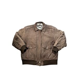 Ssatori Vintage Brown Leather Bomber Jacket Mens‎ 2XL Map Print Lining Flight